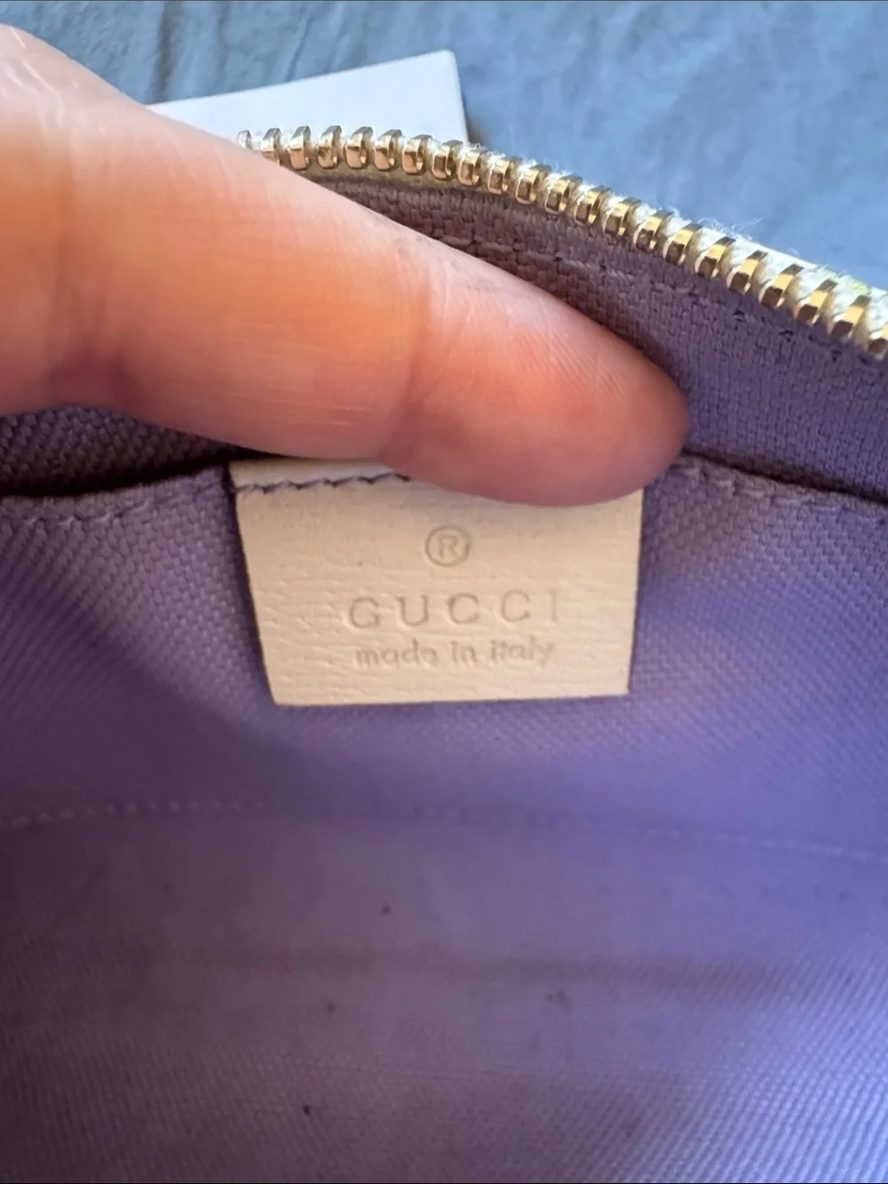 Gucci White Floral & Butterfly Zip Pouch with Tassel